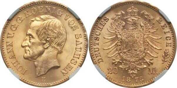  20 марок Джоханн. Королевство Саксония. 1873 год, фото 1 