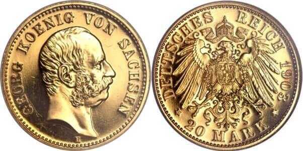  20 марок Георг. Королевство Саксония. 1903 год, фото 1 
