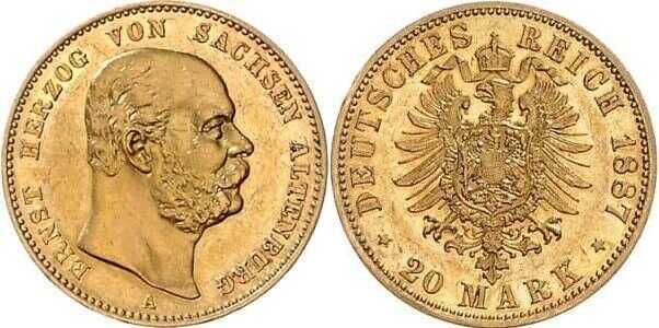  20 марок Эрнст. Герцогство Саксен-Альтенбург. 1887 год, фото 1 