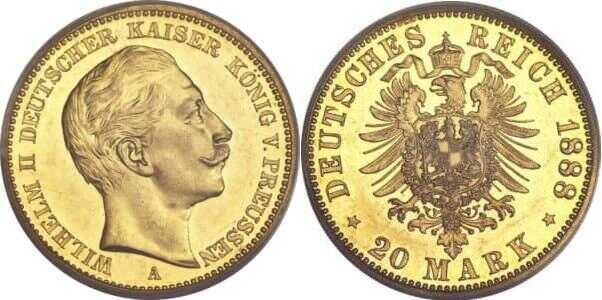  20 марок Вильгельм II. Пруссия. 1888-1889, фото 1 