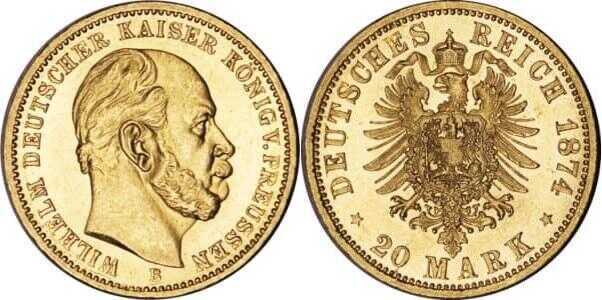  20 марок Вильгельм I. Пруссия. 1874-1888, фото 1 