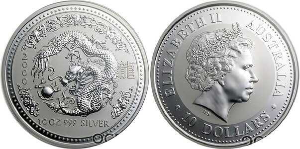  10 долларов Елизавета II. Лунар. Год Дракона. 2000, фото 1 