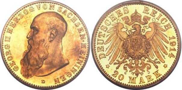  20 марок Георг II. Герцогство Сакс-Майнинген. 1910-1914, фото 1 