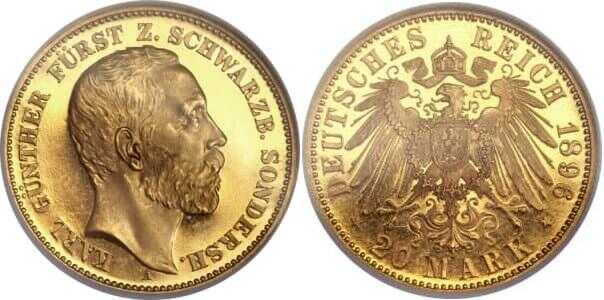  20 марок Карл Гюнтер. Княжество Шварцбург-Сондерсхаузен. 1896 год, фото 1 