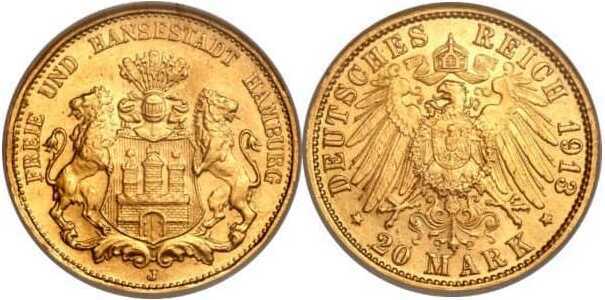  20 марок. Гамбург. 1893-1913 год, фото 1 