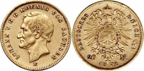  20 марок Джоханн. Королевство Саксония. 1872 год, фото 1 
