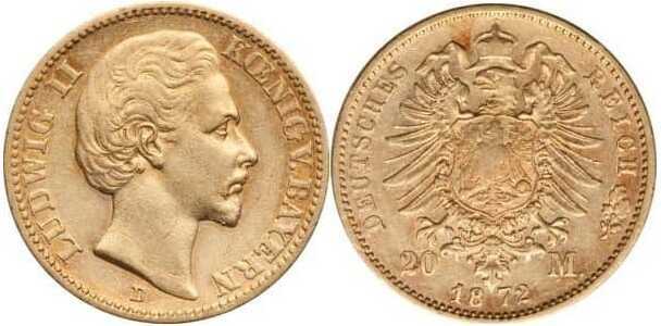  20 марок Людвиг II. Бавария. 1872-1873, фото 1 