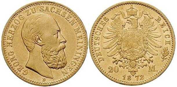 20 марок Георг II. Герцогство Сакс-Майнинген. 1872 год, фото 1 