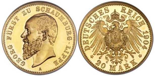  20 марок Альберт Георг. Княжество Шаумбург-Липпе. 1898-1904, фото 1 
