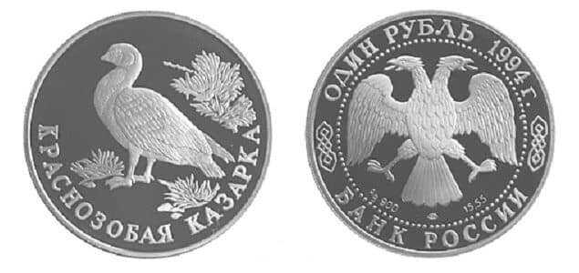  1 рубль 1994 Красная книга. Краснозобая казарка, фото 1 